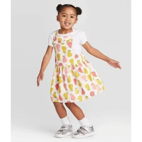 Girls Just One You By Carters Pear Print Dress & White T-Shirt Set 3T and 4T av - Picture 1 of 10